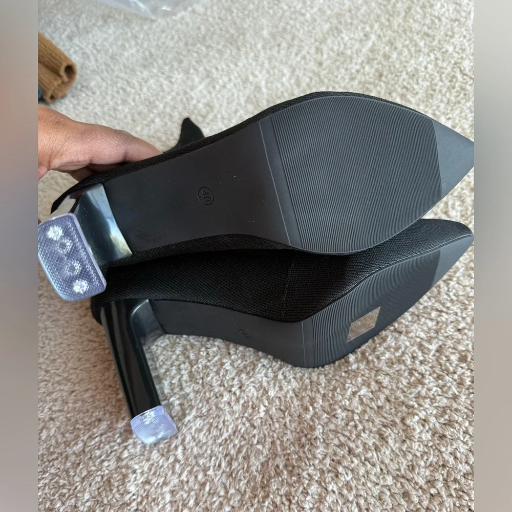 Women's Thick Heel Knit Sock Boots, Pointed Toe Short Booties - Picture 5 of 8